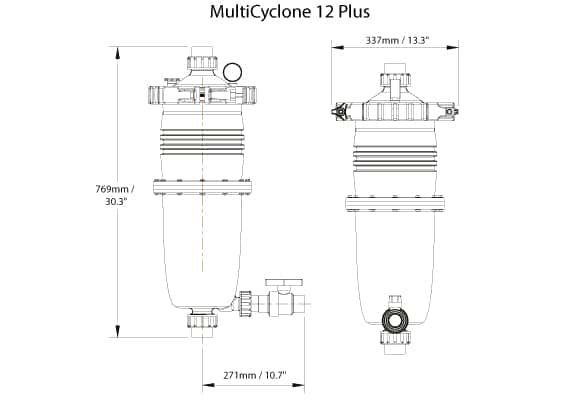 Dimensions Filtre centrifuge à cartouche Waterco Multicyclone plus 12